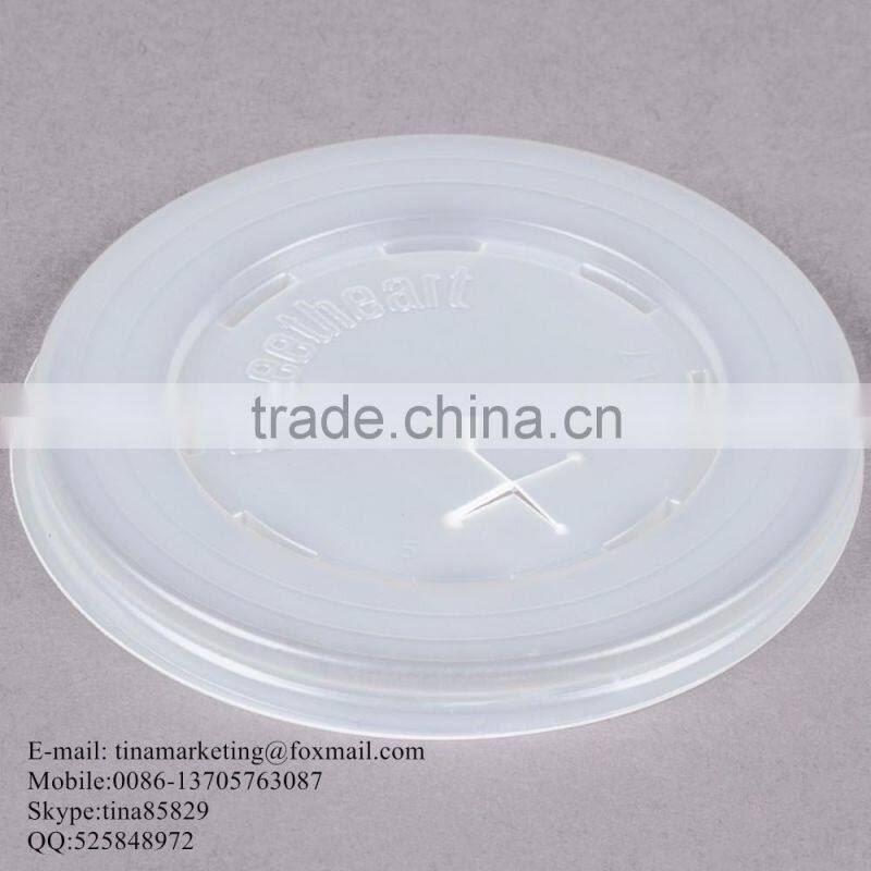 Custom High-Quality Polystyrene Translucent Flat Plastic Lid with Straw Slot for Paper Cup