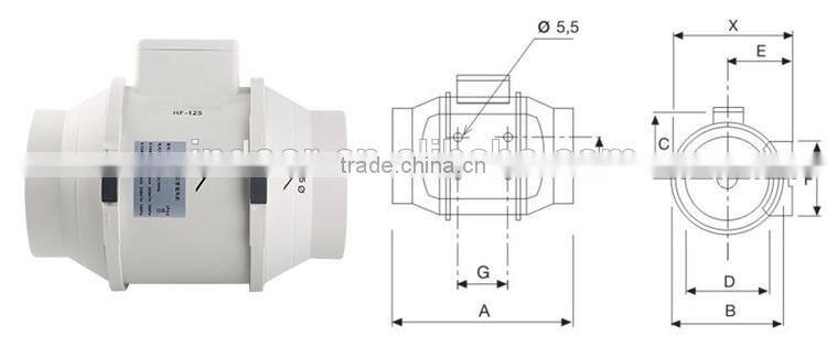 5 inch 2 Speed Control Mixed Flow In line Duct Fan