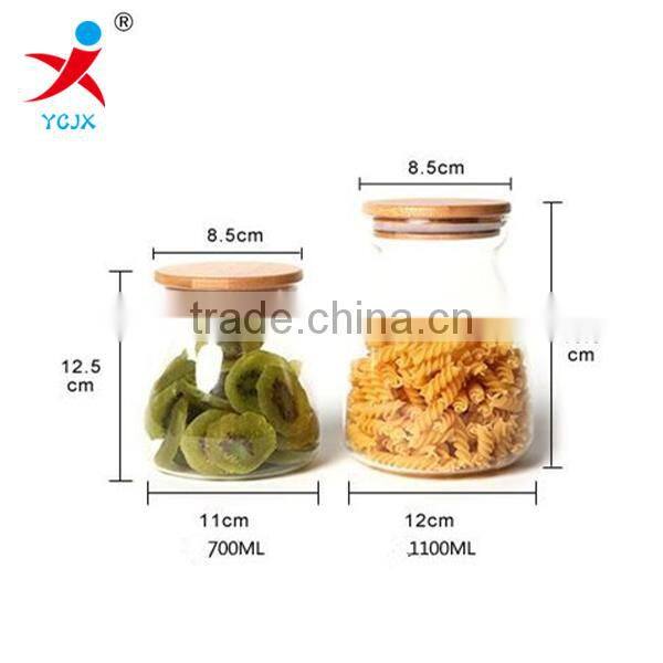 Clear Borosilicate Glass Food Jar with Seal Bamboo Lid
