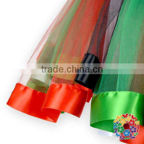 Posh Handmade Christmas Party Fluffy Red Green Black Tulle Satin Line Tutu Skirt For Baby Girls