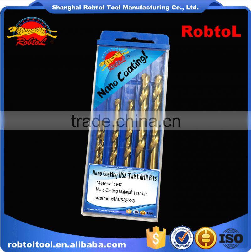 6pcs nano titanium coating straight shank Hss Twist Drill Bits Cobalt Fully Ground Bright Finish drilling Metal Forged Alloy