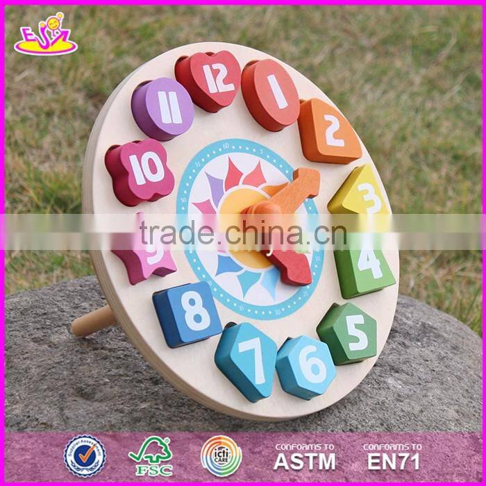2017 New design children educational numbers toy wooden clock puzzle W14K005