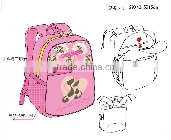 Customize colors printing girls school bag with pack