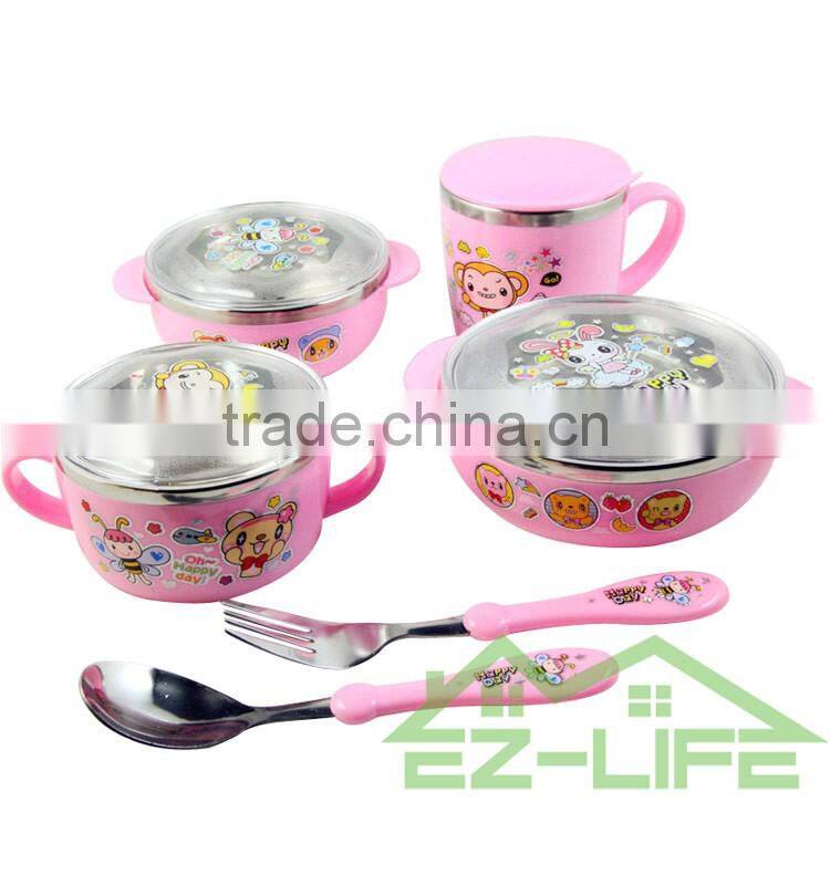 Baby food feeding soup bowls with cup spoon and fork 6 pcs/set Kids dinnerware set