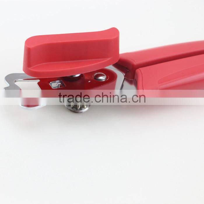 Red Plastic Handle Easy to Grip Can Opener Includes Bottle Cap Opener and Can Tab Lifter