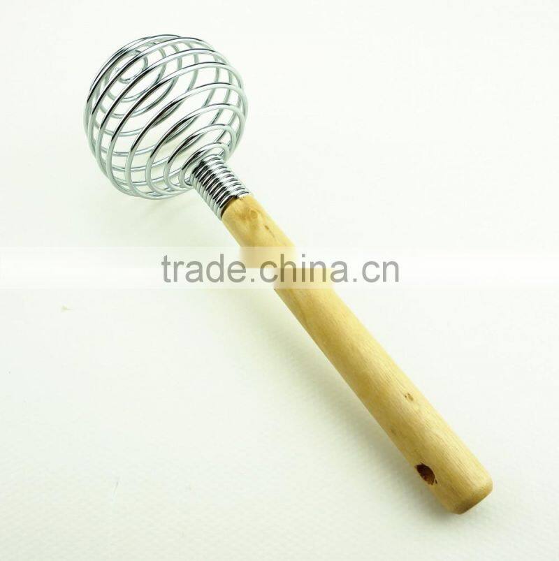 37045 Stainless Steel Spring Coil Whisk with wooden handle