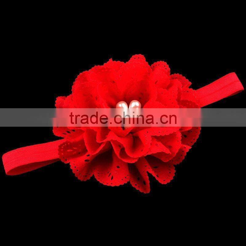handmade fabric flower headband with pearl center for kids hair accessories