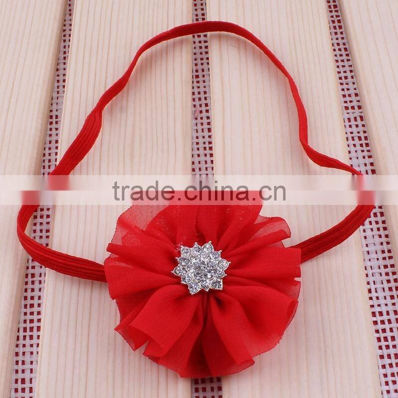 chiffon flower headband with rhinestone center for kids hair accessories