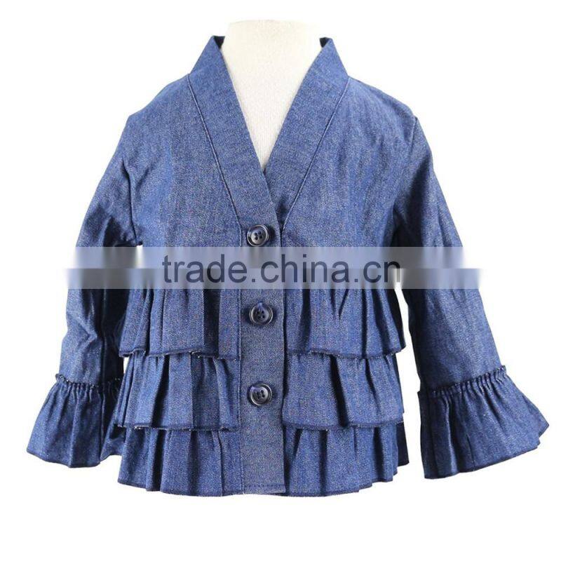 Spring Girls Fashion Denim Jeans Outwear Jacket Ruffle Overcoat Suit Pant Coat Children