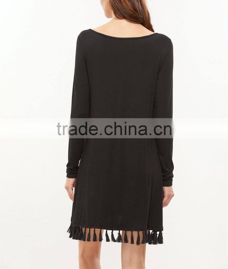 Women Clothing Autumn Long Sleeve Mini A Line Slim Party Sexy Clubwear Black V Neck Tshirt Dresses