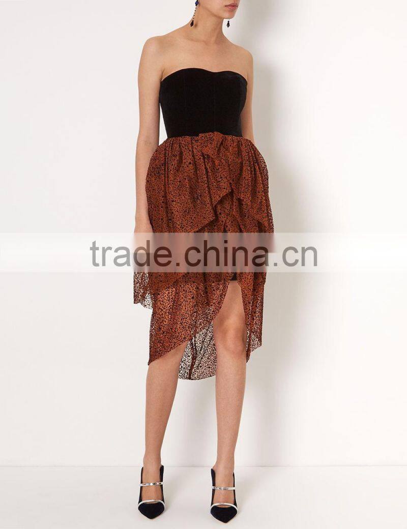 Tulle Strapless Black Velvet Fabric Tulip Skirt Private Party Cocktail Dress Evening Gown 2016 HSD5607