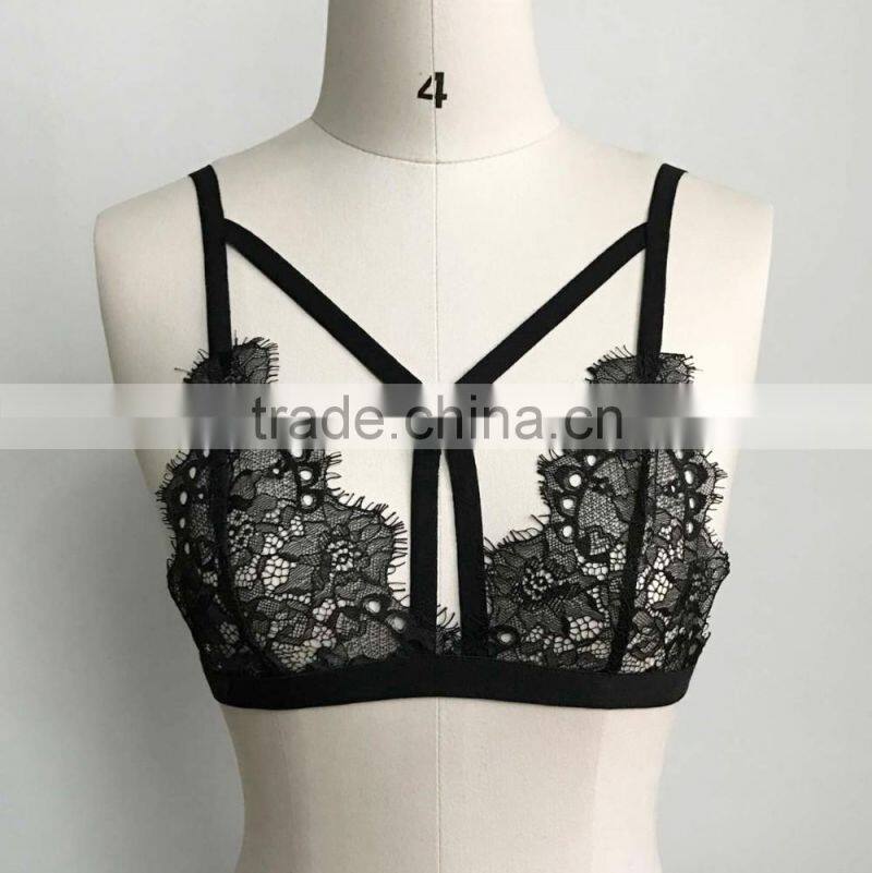 2017 new come summer woman crop top sexy girl bikini bra hollow out lace sex lingerie transparent
