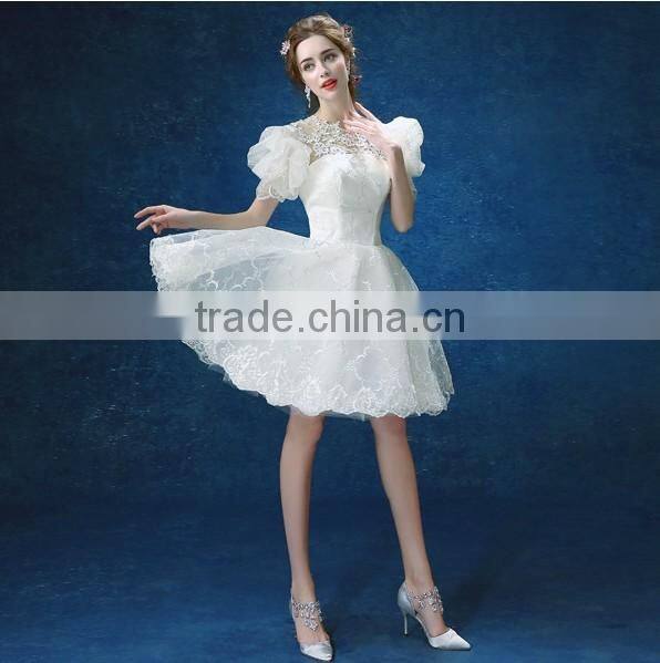 white short sleeve see through lace party evening dress