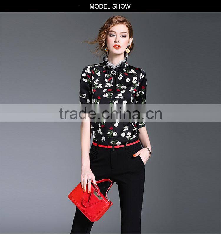 Maxnegio spring new style silk blouse back neck chiffon printed designs