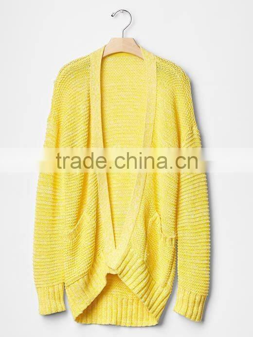 Girl shawl collar long knitted cardigan sweater