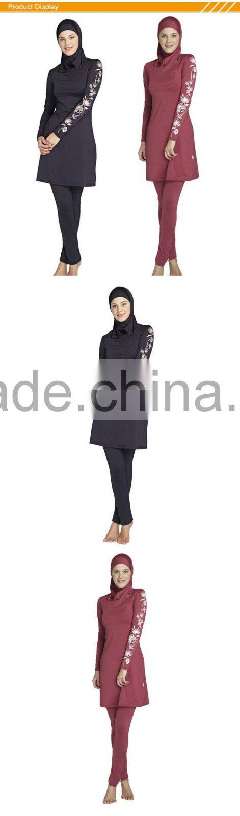Zakiyyah 5585 African wholesale chinlon farbic for islamic swimsuit custom swimwear with lace embroidery print sleeve design
