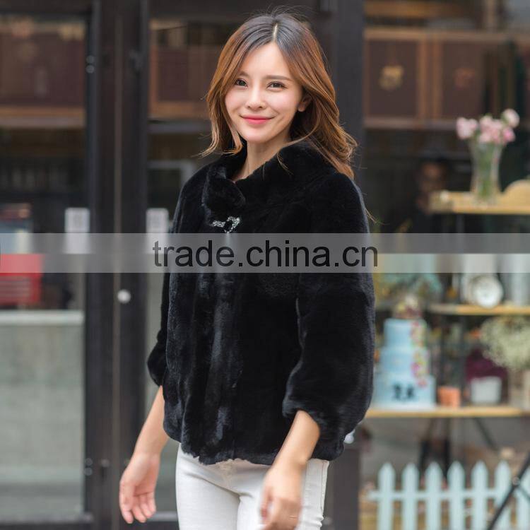 Natural Fur Coat Women's Real Fur Jacket Genuine Rex Rabbit Fur Coats stand collar
