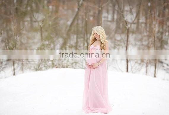 Maternity Pink Chiffon Floor Length Dress Bridesmaids Flower Girls Wedding Dress