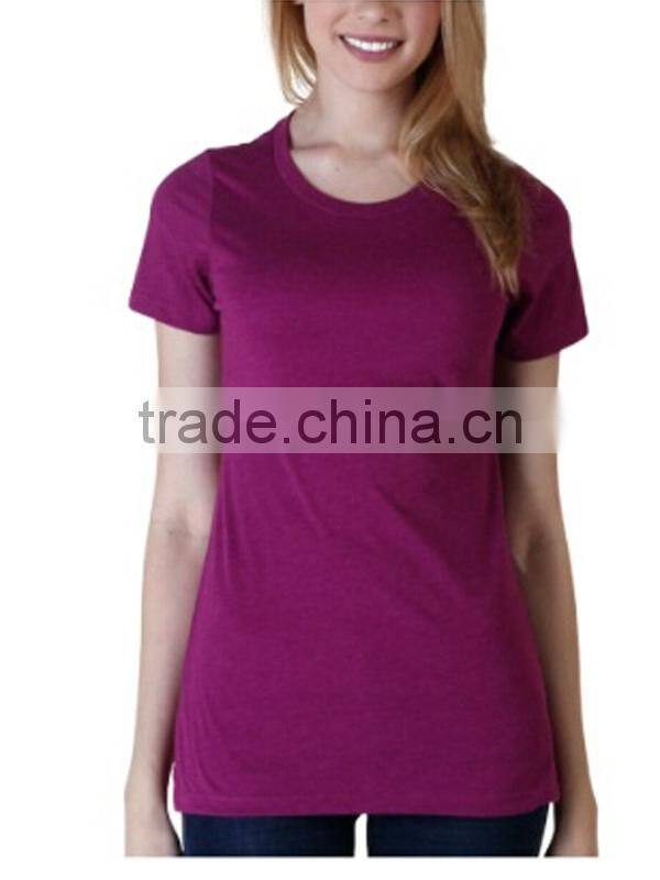 Ladies Claret-red T-shirt With Short Sleeve V-neck 100 % Cotton
