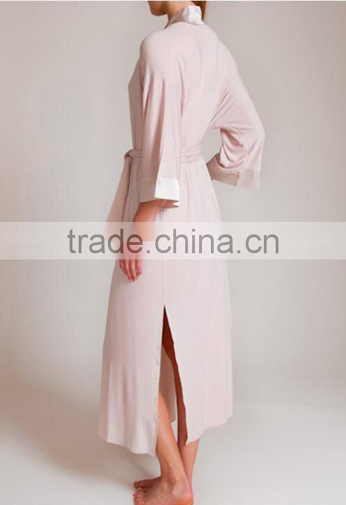 Customize ladies luxury full length robe, 3/4 lenght sleeve dressing gown, soft modal jersey long robe