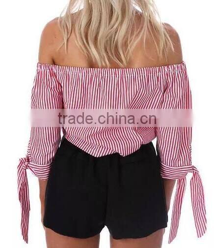 Runwaylover EY2331B New Design 2017 Ladies Fashion Off-Shoulder Stripe Blouse