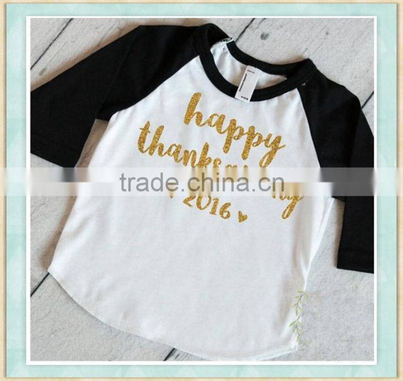 thanksgiving raglan happy thanksgiving icing ruffle long sleeve baby shirts raglan 3/4 sleeve baseball t shirt