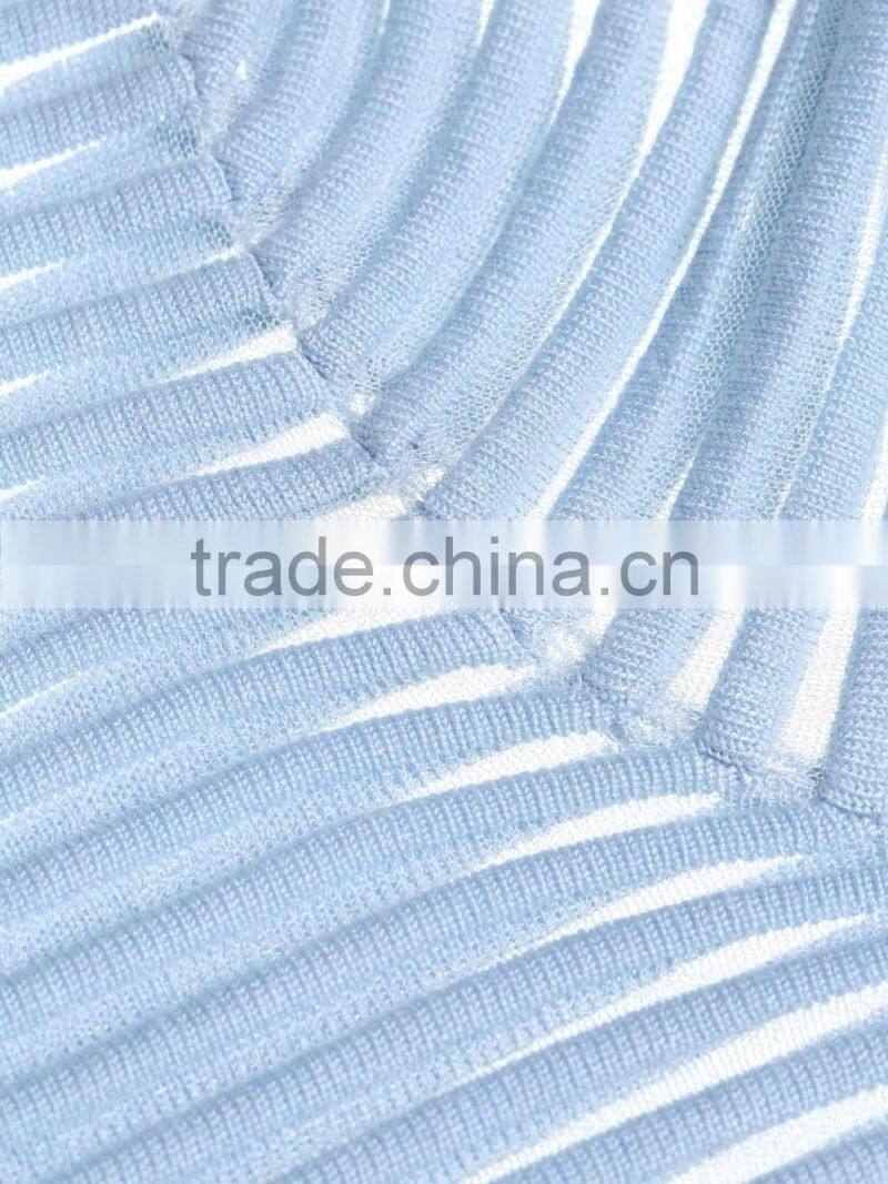 Ladies long sleeve wool kintted striped crewneck sweatshirt/long sleeve t shirt