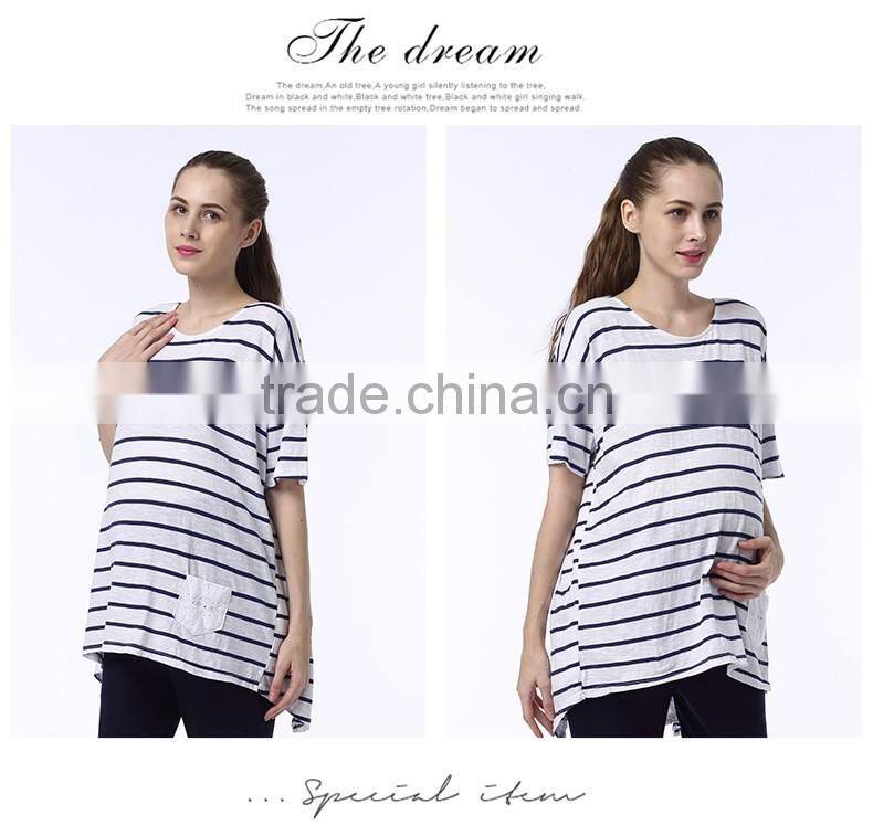 ladies oem service striped simple short sleeve Maternity T shirt Clothing