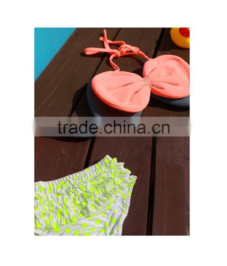 Korean children three-piece swimsuit girls swimsuit with swimming cap bow split bikini swimsuit