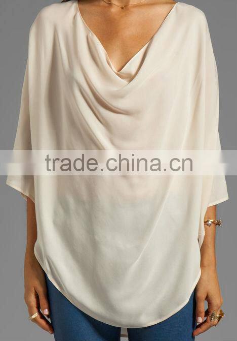 Studded Suede Sleeve Cowl Blouse