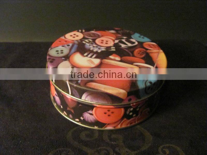 Buttons Tin filled with sewing Kit Notions