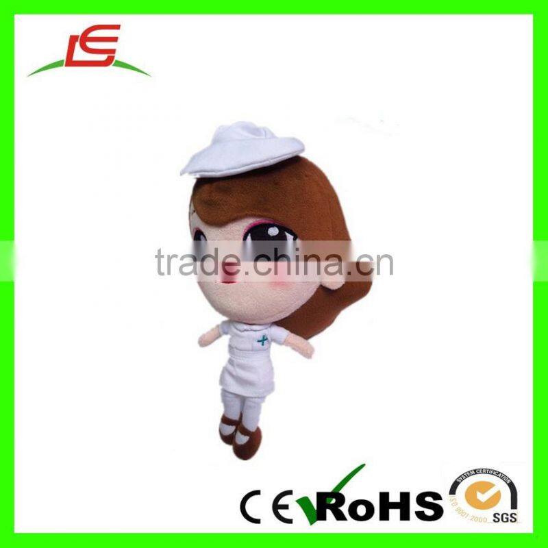 OEM Wholesale big eyes white plush custom doll wearing nurse clothing