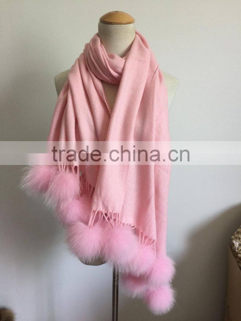 Baby Pink cardigan wholesale pom pom tassel fur poncho fur cape 180cm*70cm