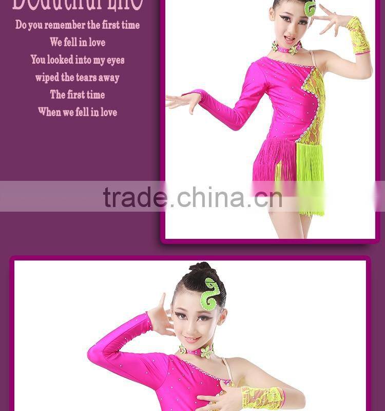 Girls Children Open Back Spliced Unequal Latin Dance Dress Kids Samba Tango Salsa Tassel Competition Dress