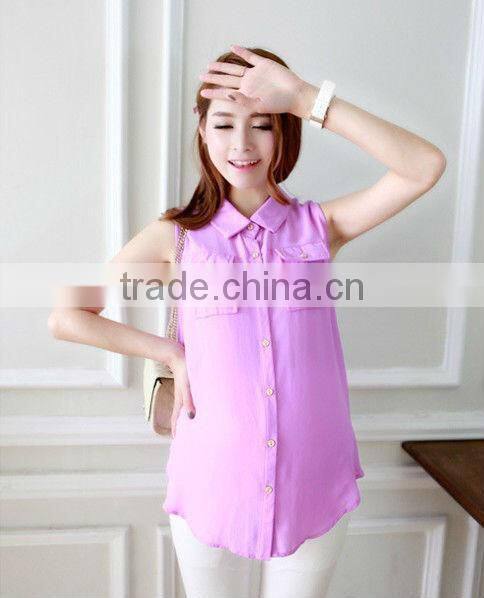 2015 Summer Women Sleeveless Chiffon Shirts plus size plain band middle aged t shirt