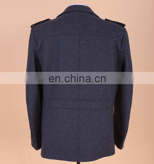 Fashionable Gray Vintage Men's Single Breasted Three Buttons Wool Pea Coat