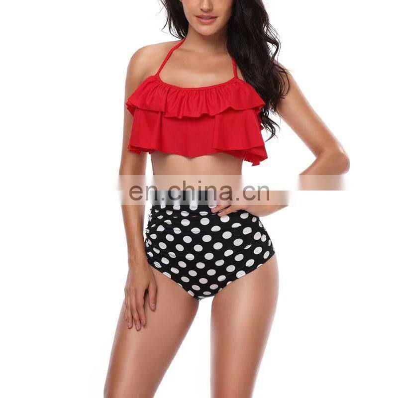 2019 New Sexy Women Bikini Set Mujer Ruffle Floral Printed Swimsuit Push Up High Waist Bikini Biquinis Brazilian Swimwear Summer