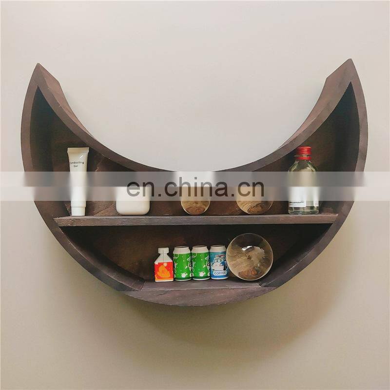 popular wood half moon hanging wall floating shelf for home decoration