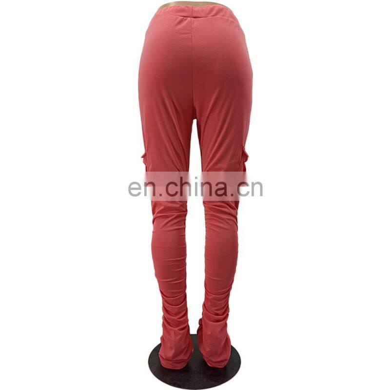 Amazon Hot 2021 European and American casual cotton blended skinny trousers flared mid-waist casual pants