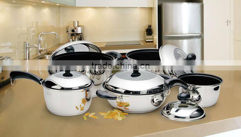 2014 new product red handle 12pcs kitchen set stainless steel cookware