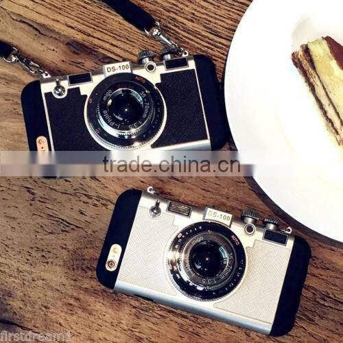 For iPhone 6S/6SPlus 3 in 1 Fashion design Creative Silicone Camera Back Case Cover With Strap red