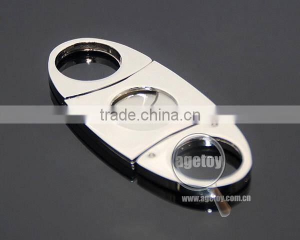 Pocket Portable Oval Cigar Scissors High Quality Silver Stainless Steel Double Blade Knife Super Sharp Metal Cigar Cutter