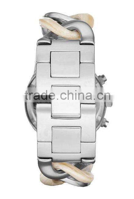 Custom brand lady vogue oem japan movt chronograph quartz women's stainless steel acetate watch waterproof 5ATM