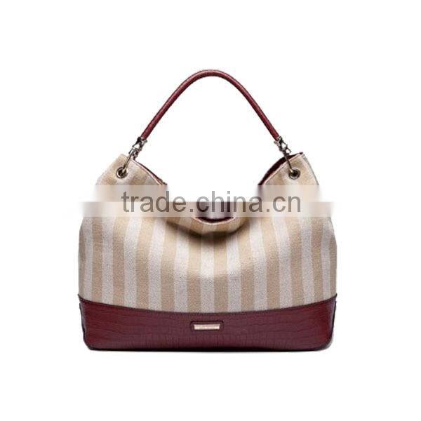 J088-canvas leather bag,2014 fashion canvas tote bag,simple style women bags