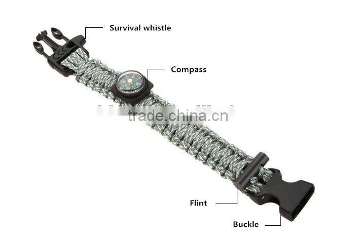 Outdoor climbing emergency survival paracord wristband with flint compass