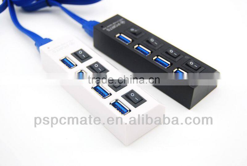 USB 3.0 Hub 4 Ports Speed 5Gbps for PC laptop with on/off switch BLACK