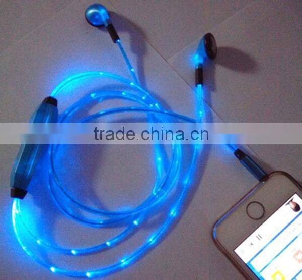 whosale EL wire earphones for smartphones pink yellow ice blue in-ear style earphone luminescent rhythm with beat of music