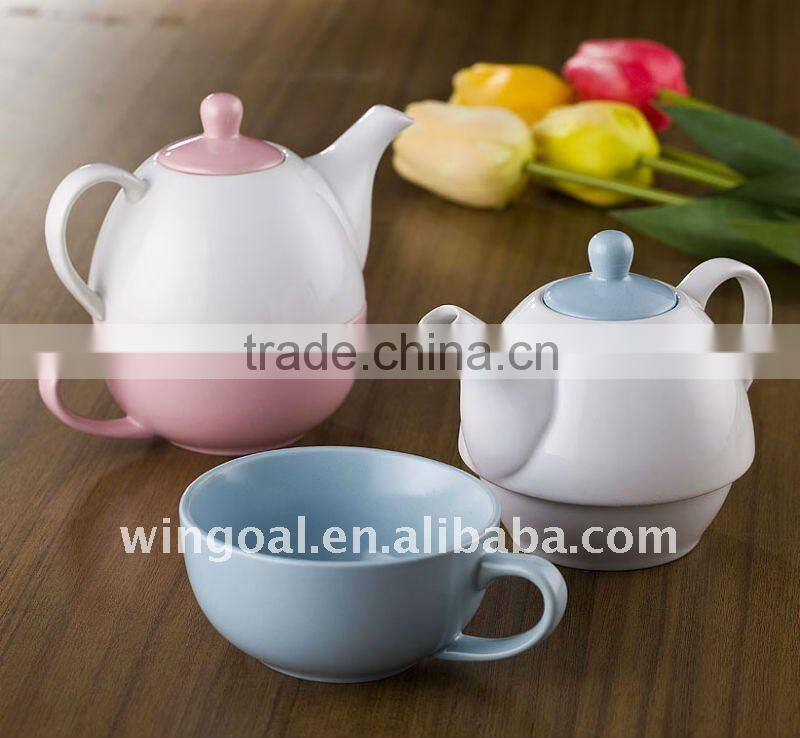 Stackable combination ceramic tea sets