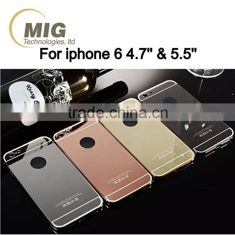 Electroplating Mirror back mobile phone case aluminum metal bumper with PC back cover for iphone 6/6s plus