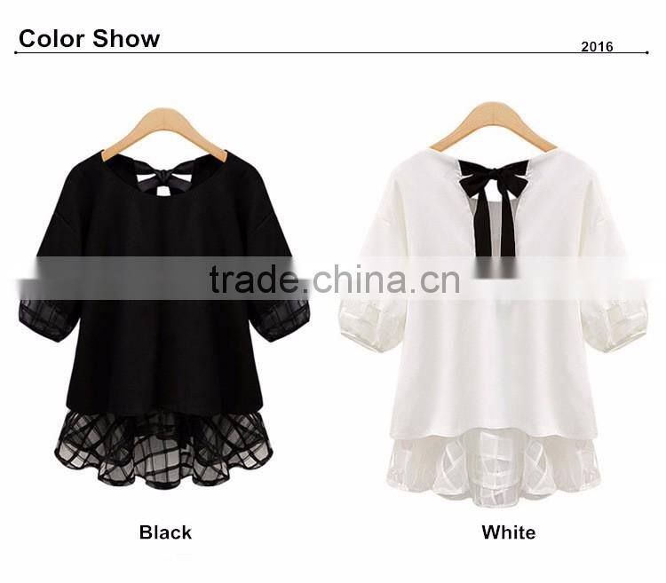 New Fashion O-Neck Short Sleeve Chiffon T Shirt Woman
